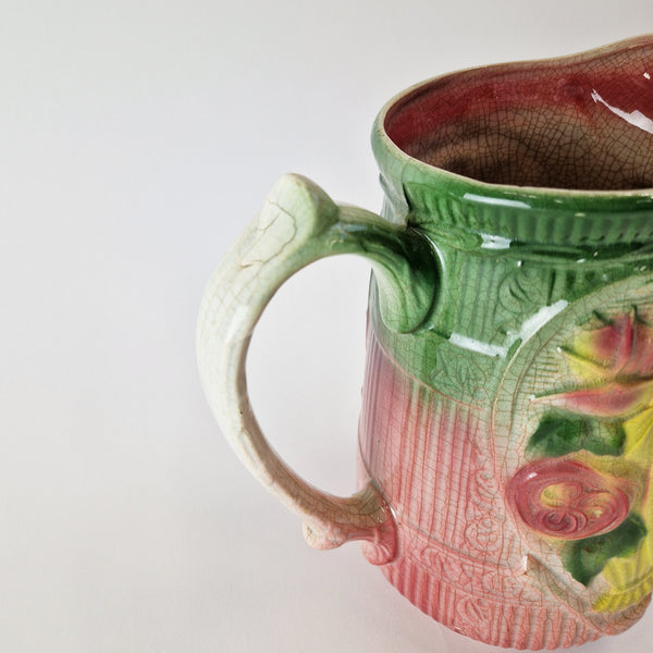 Vintage French barbotine jug with roses