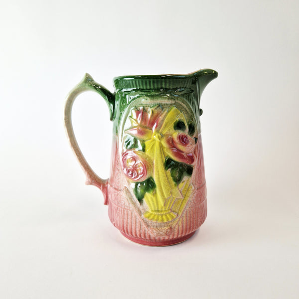 Vintage French barbotine jug with roses