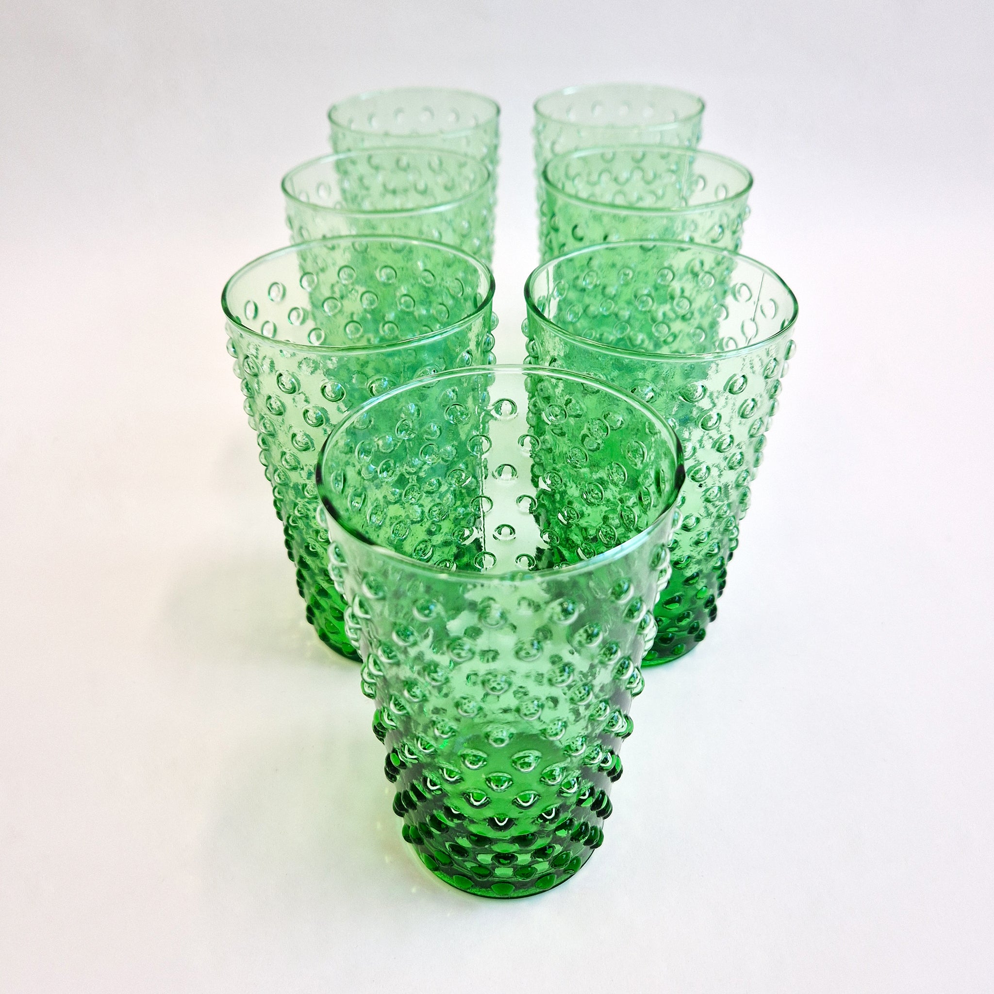 Vintage Empoli style green glass tall tumbler set