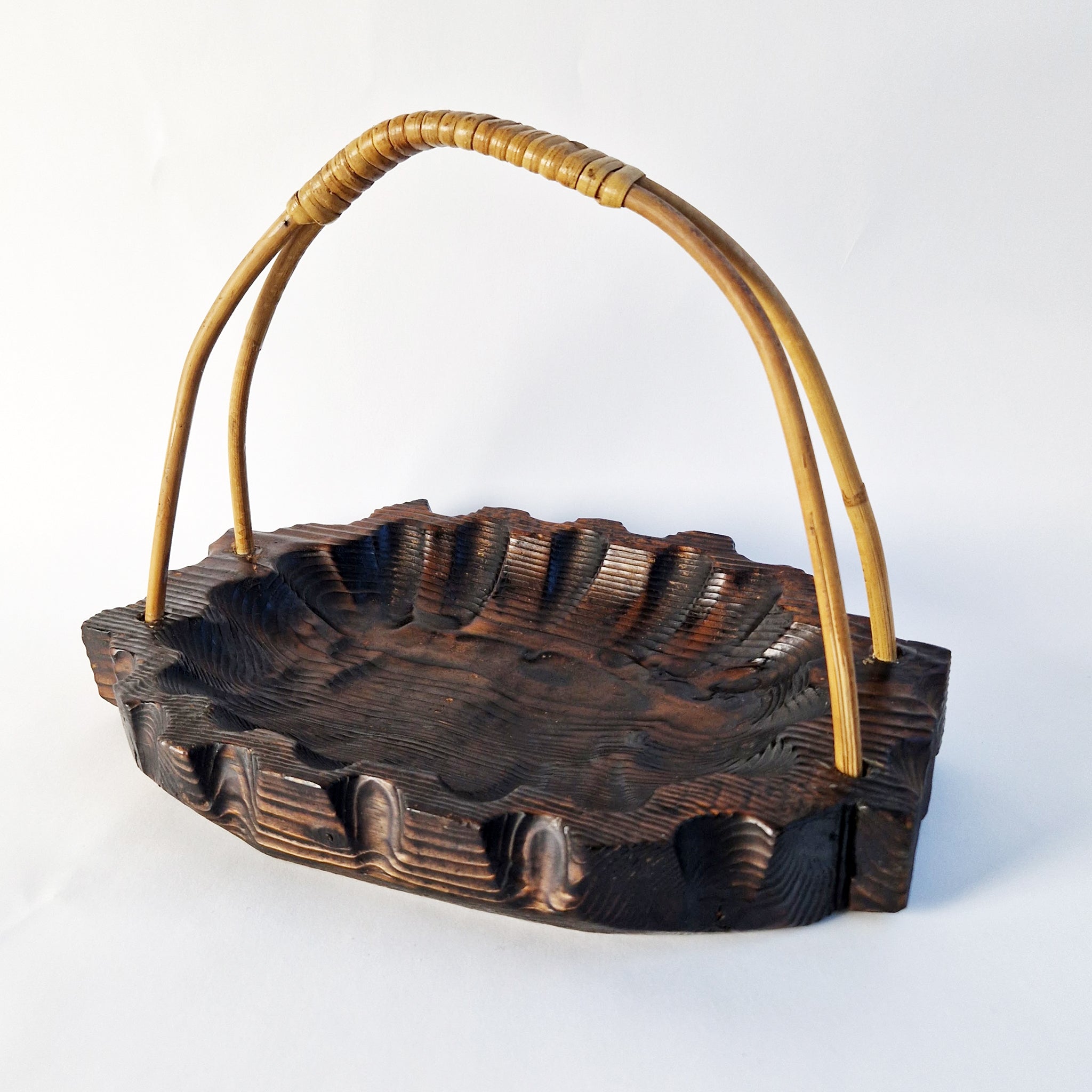 Vintage carved wooden basket
