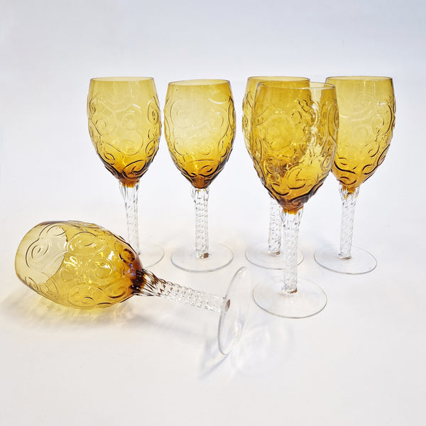 Vintage Italian amber wine glass set