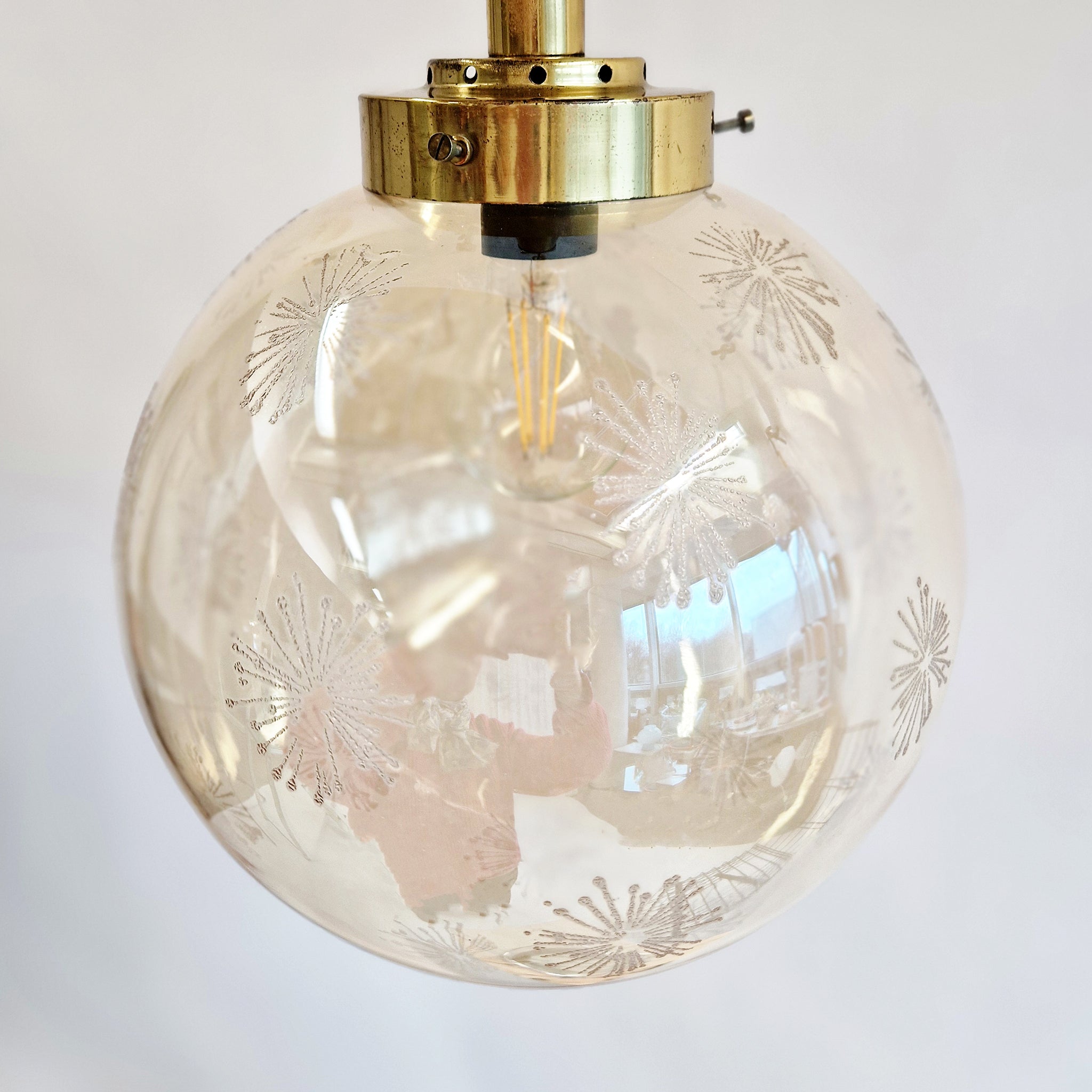 Vintage Italian glass ball hanging light with stars