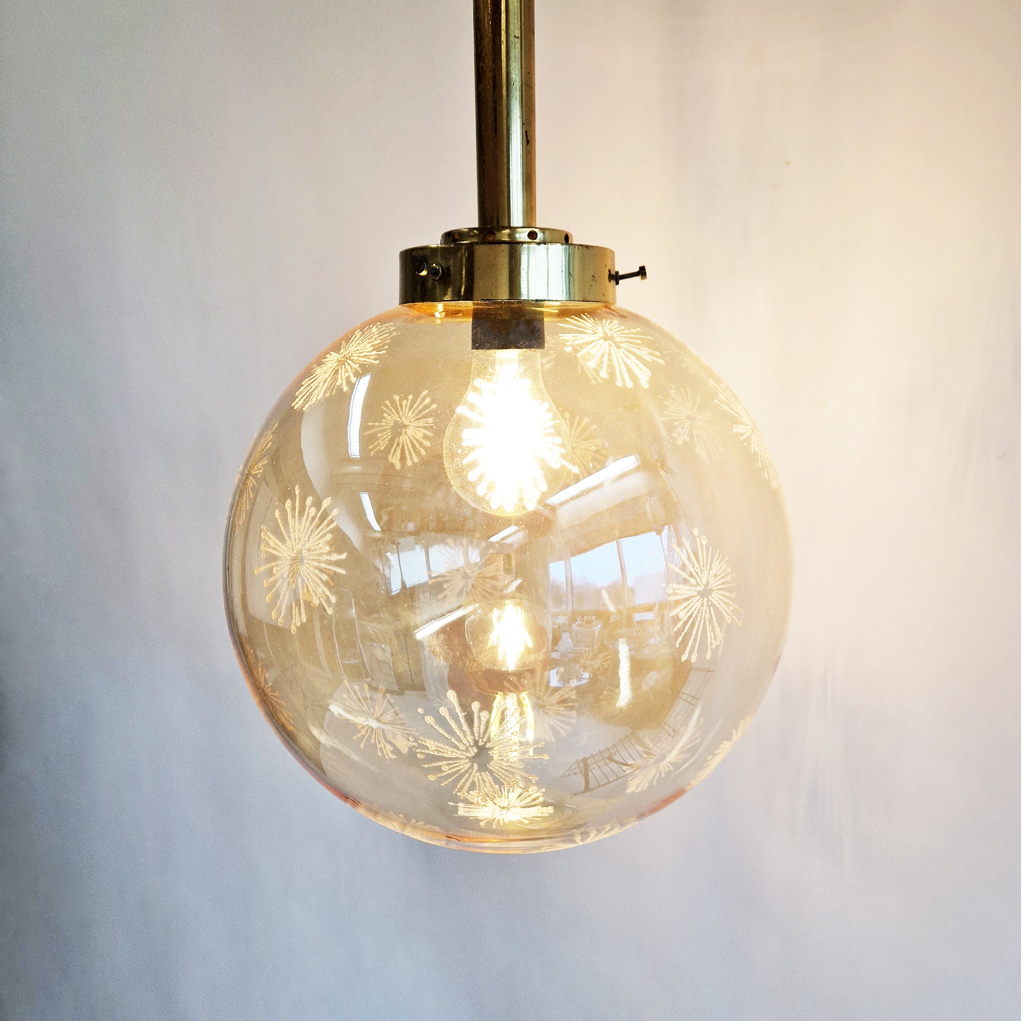 Vintage Italian glass ball hanging light with stars