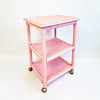 Vintage Italian side table with wheels in pink bamboo and rattan