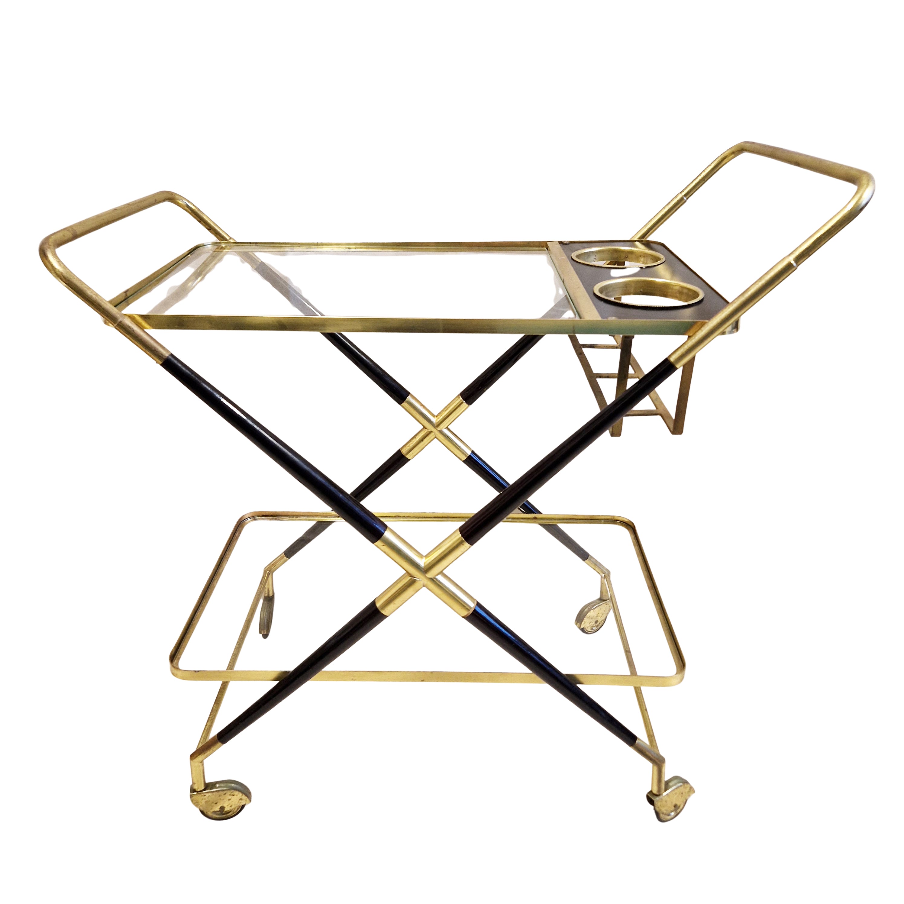 Mid-century brass bar cart by Cesare Lacca