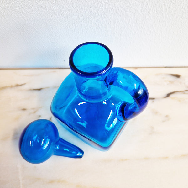 Vintage Empoli blue glass bottle with stopper