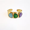 Vintage brass cuff bracelet with colored stones