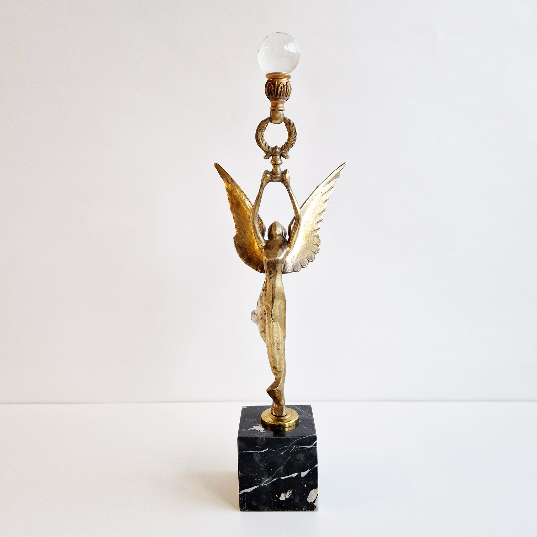 Vintage Italian brass statue of winged goddess