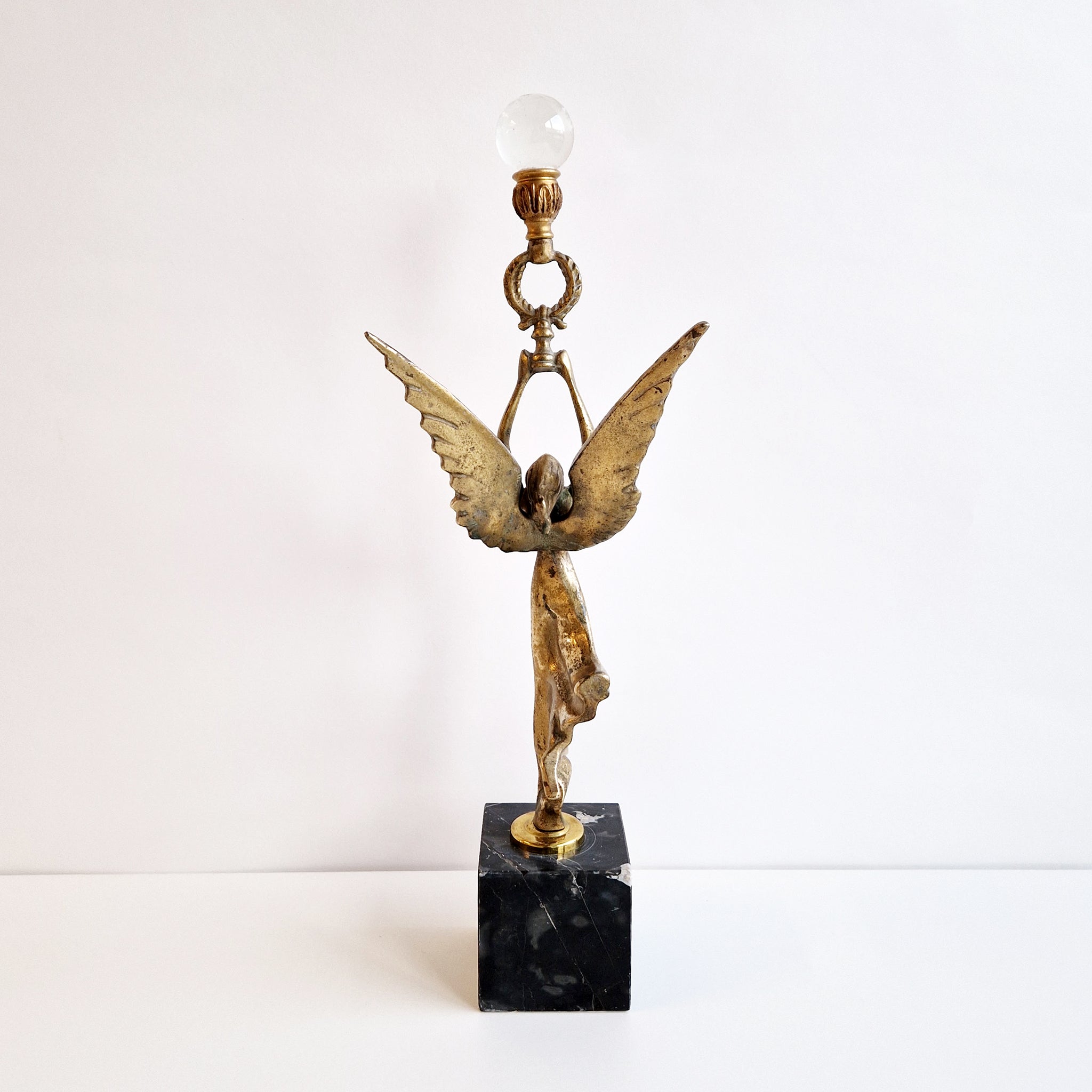 Vintage Italian brass statue of winged goddess