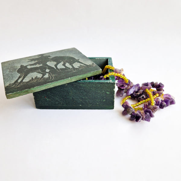 Vintage green carved trinket box