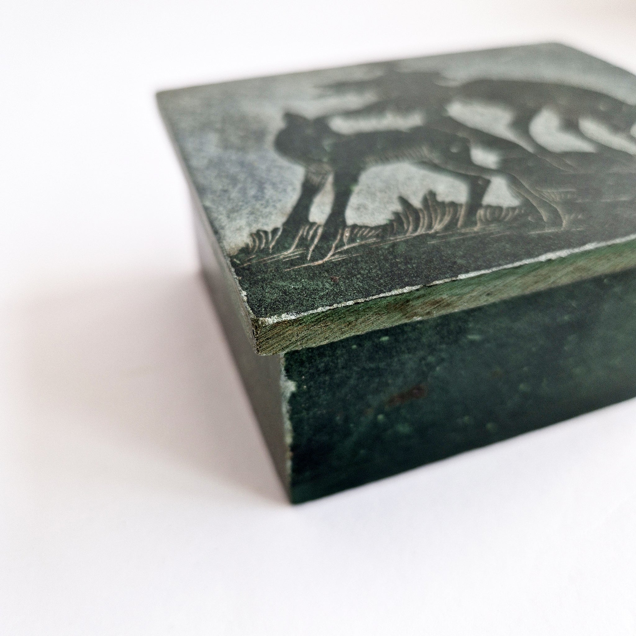 Vintage green carved trinket box