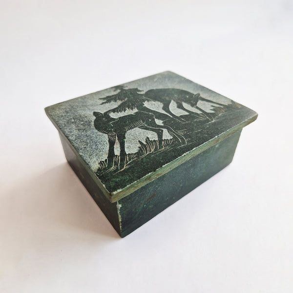 Vintage green carved trinket box