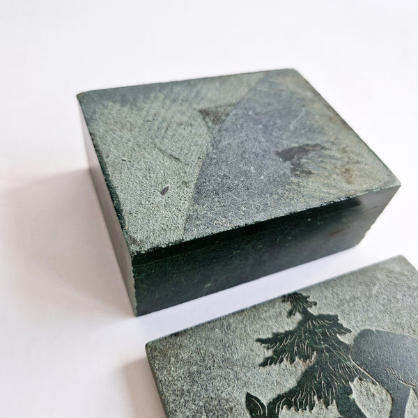 Vintage green carved trinket box