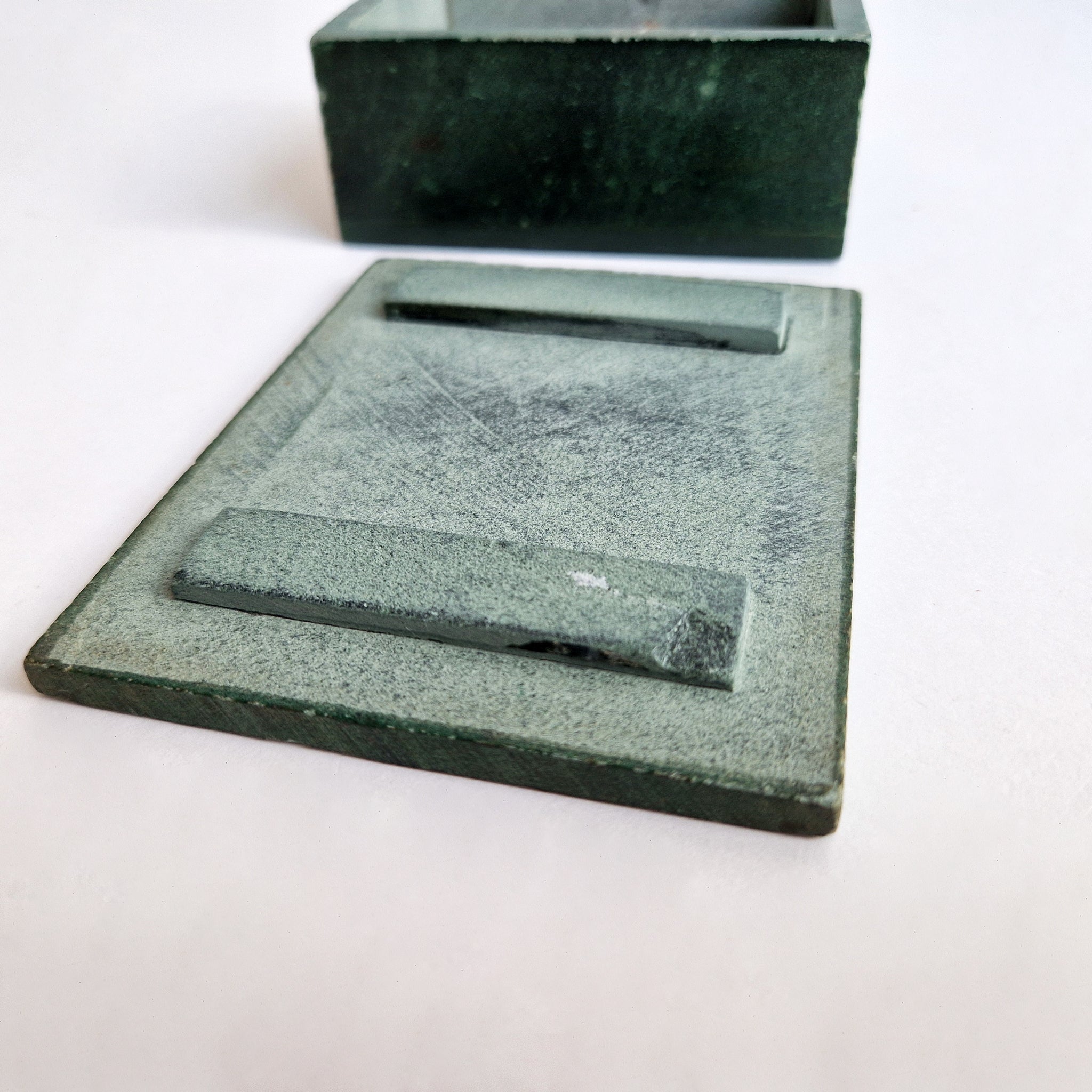 Vintage green carved trinket box