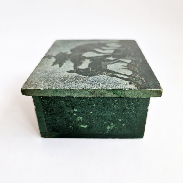 Vintage green carved trinket box