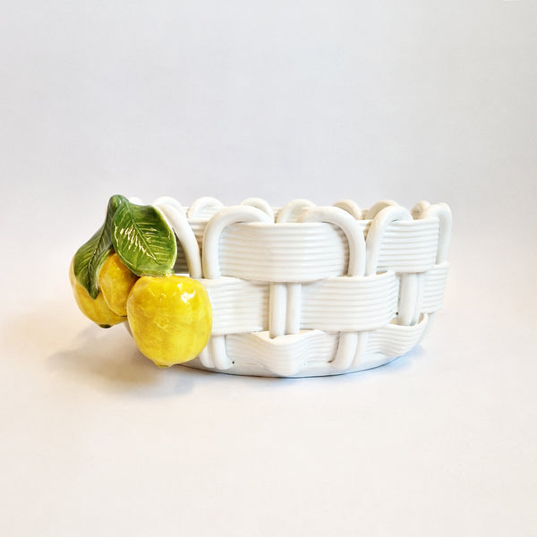 Vintage Italian ceramic woven bowl with lemons