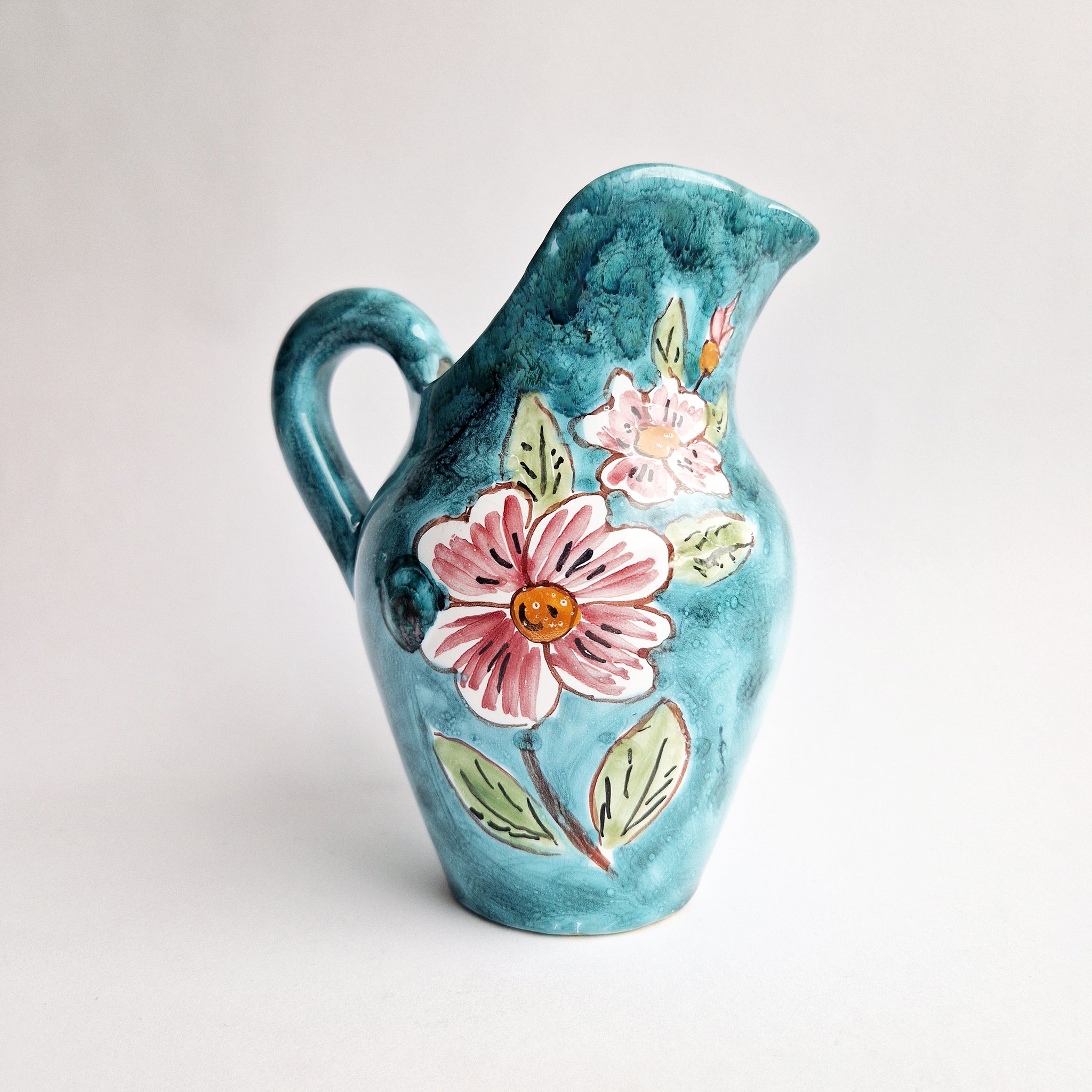Vintage Italian ceramic jug with flowers