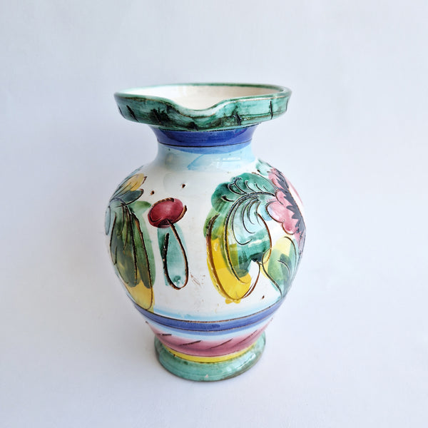 Vintage Italian maiolica jug with braided handle