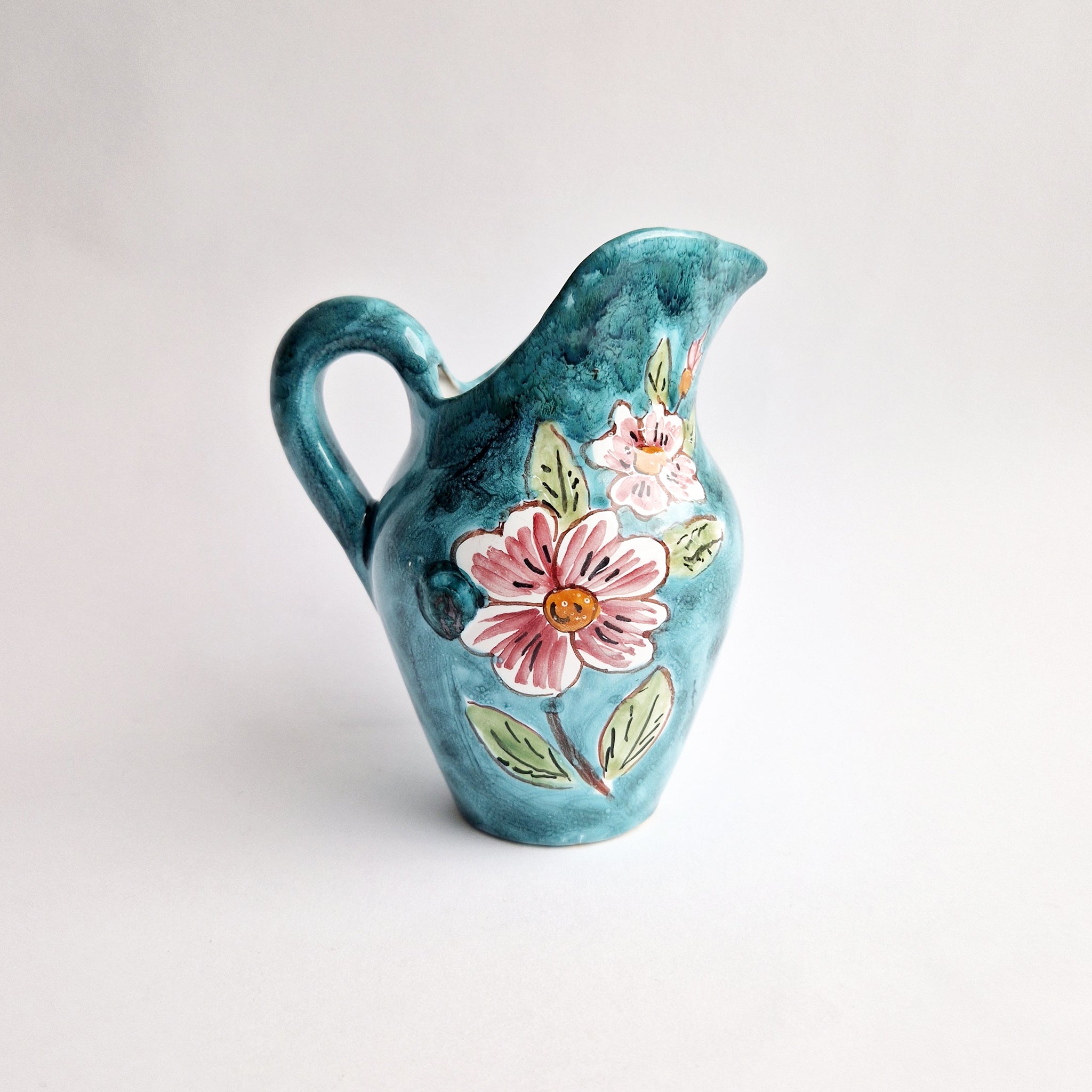 Vintage Italian ceramic jug with flowers