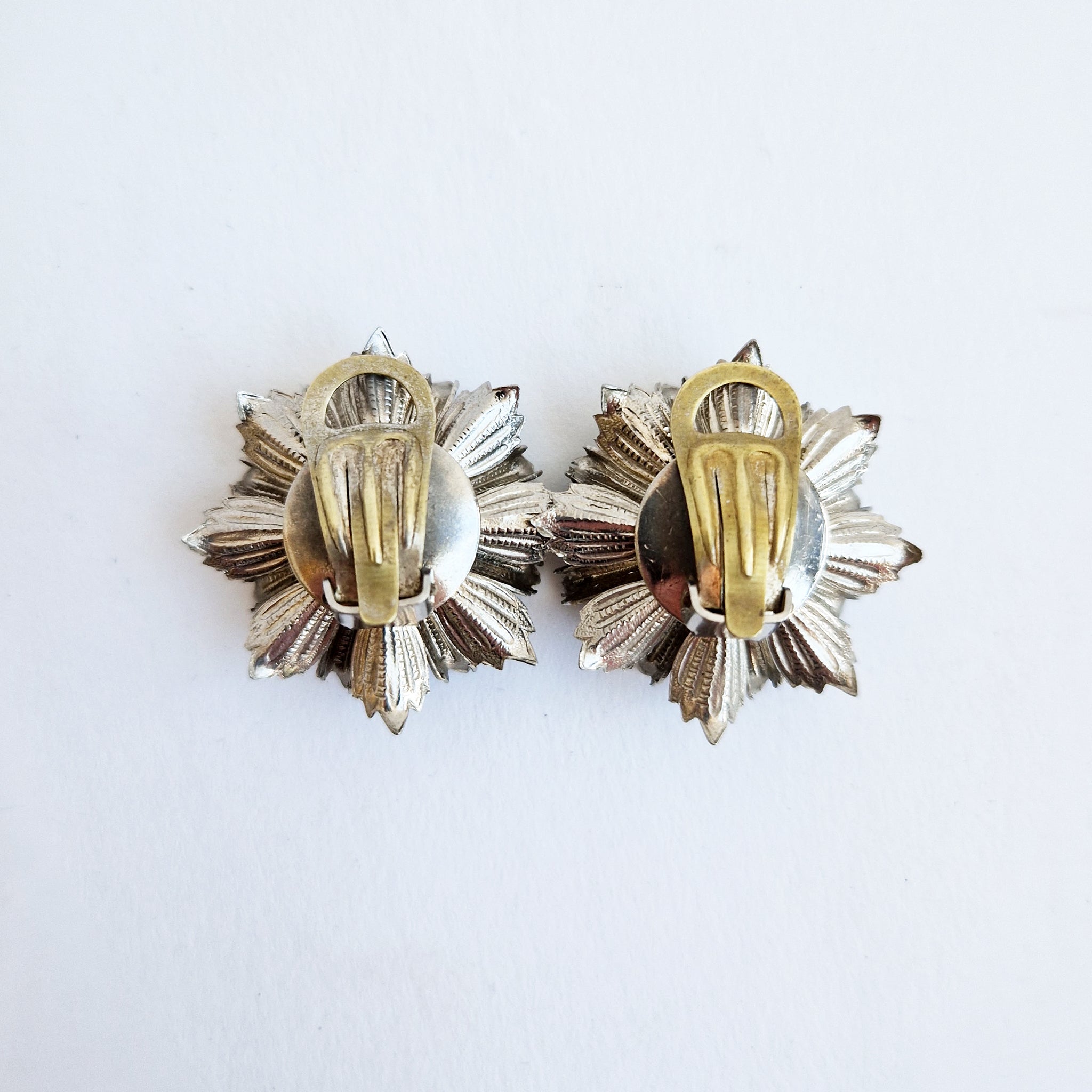 Vintage Italian pearl flower clip earrings