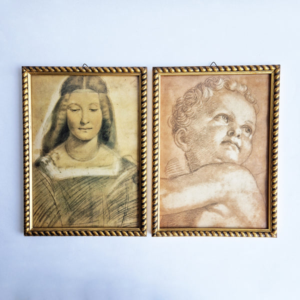 Vintage print of child with gilded frame
