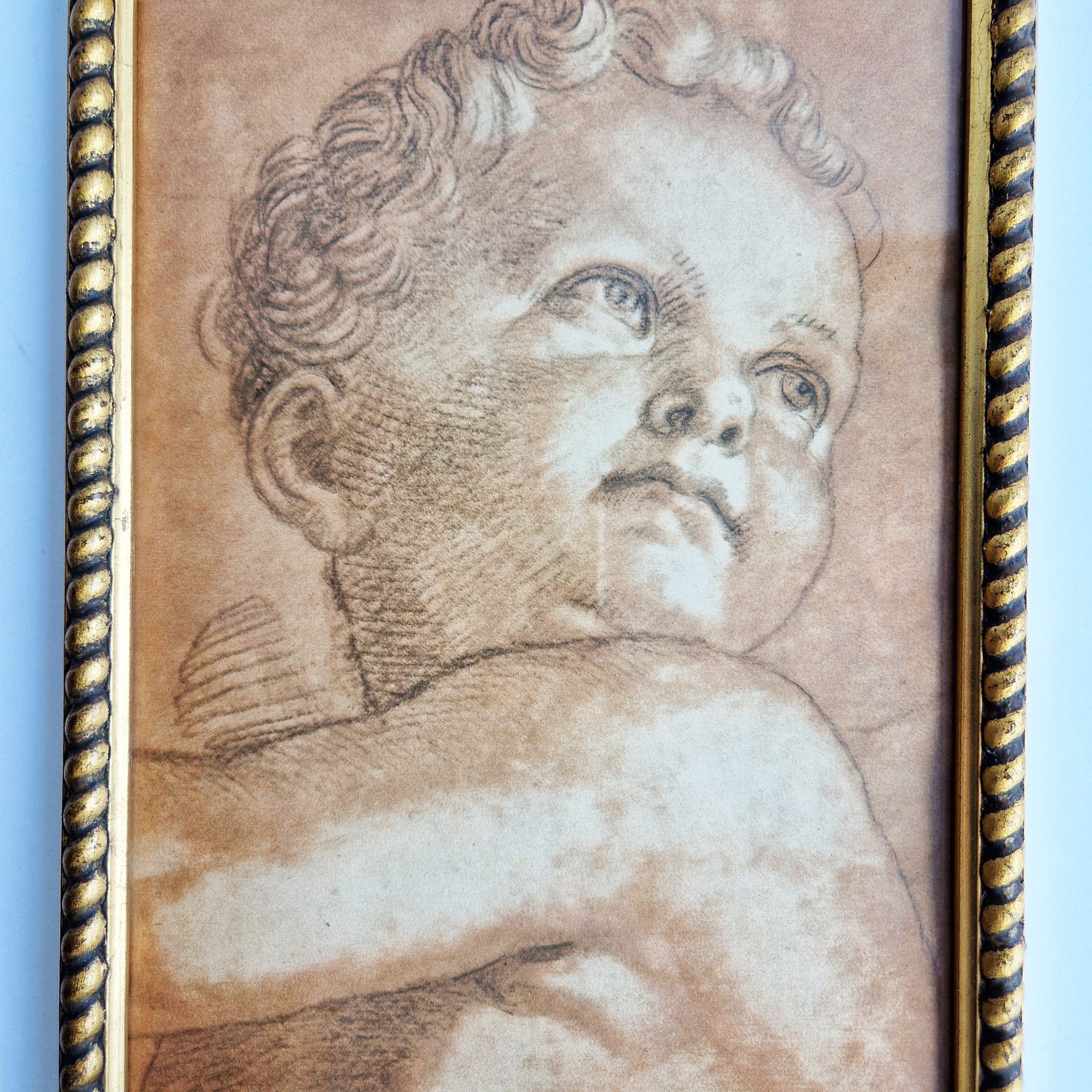 Vintage print of child with gilded frame