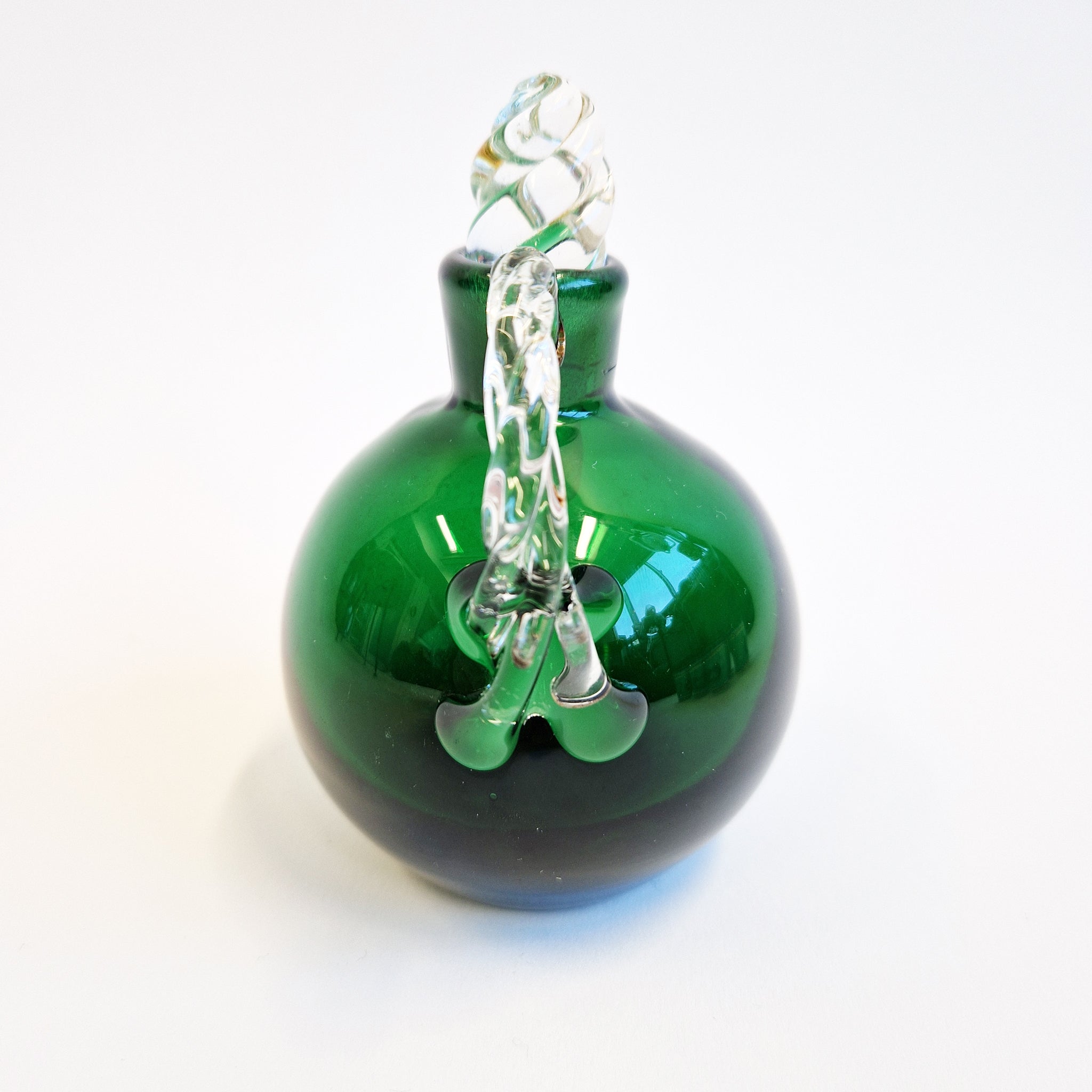 Hand-blown vintage green glass cruet bottle