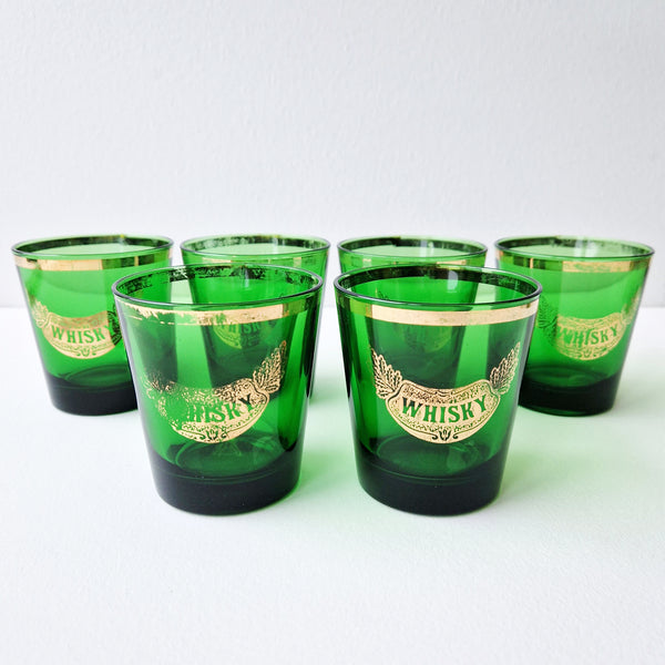 Vintage Italian green whisky glasses (set of 6)