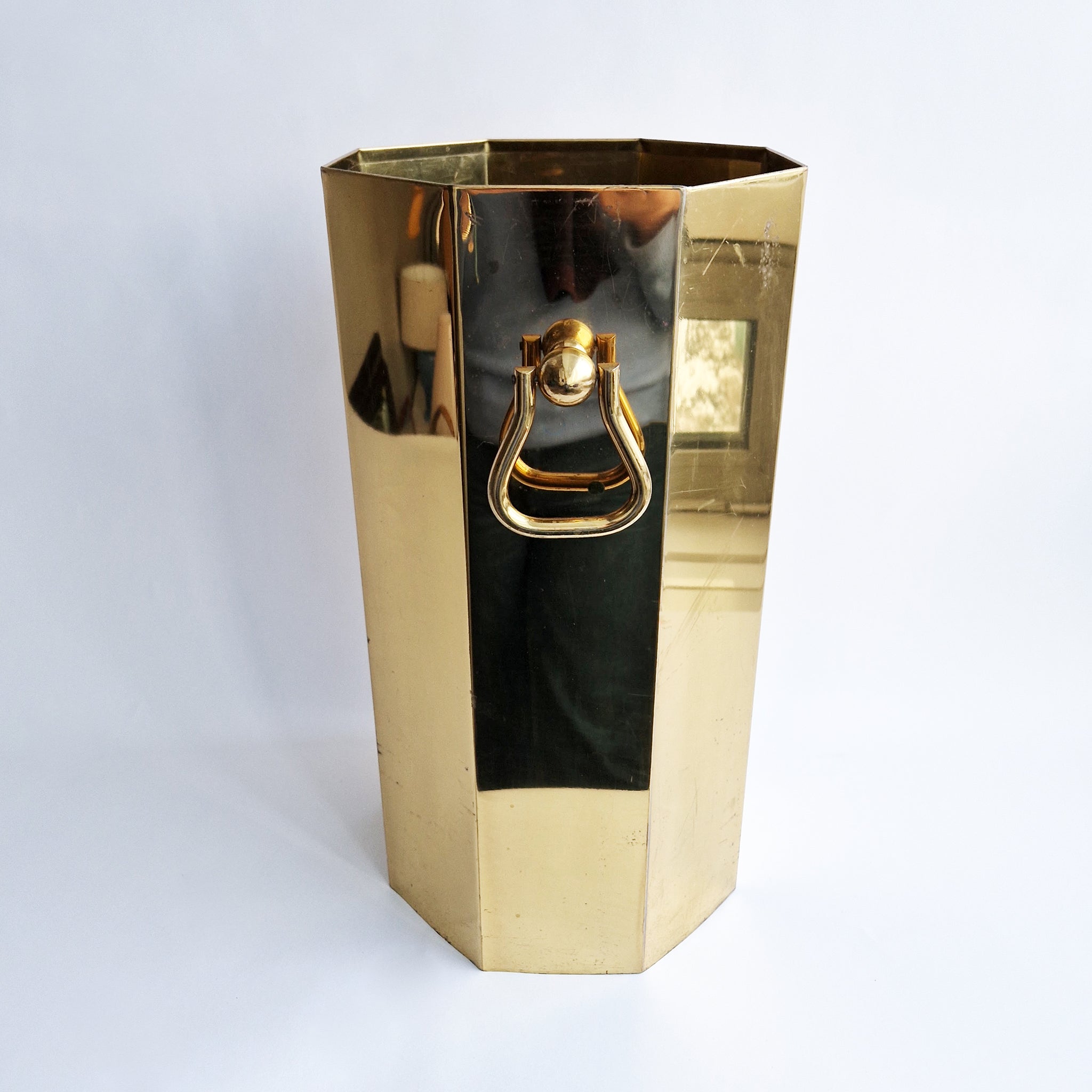 Vintage octagonal brass umbrella stand