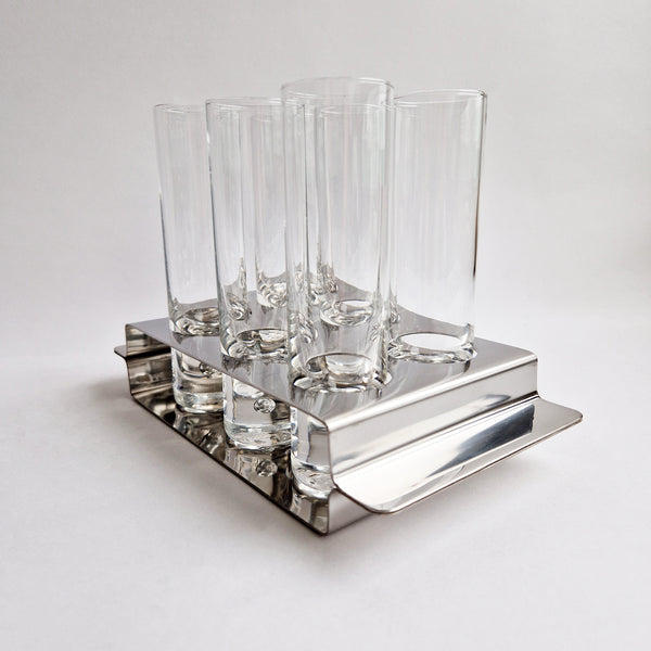 1970s cocktail glasses set in tray by Morinox