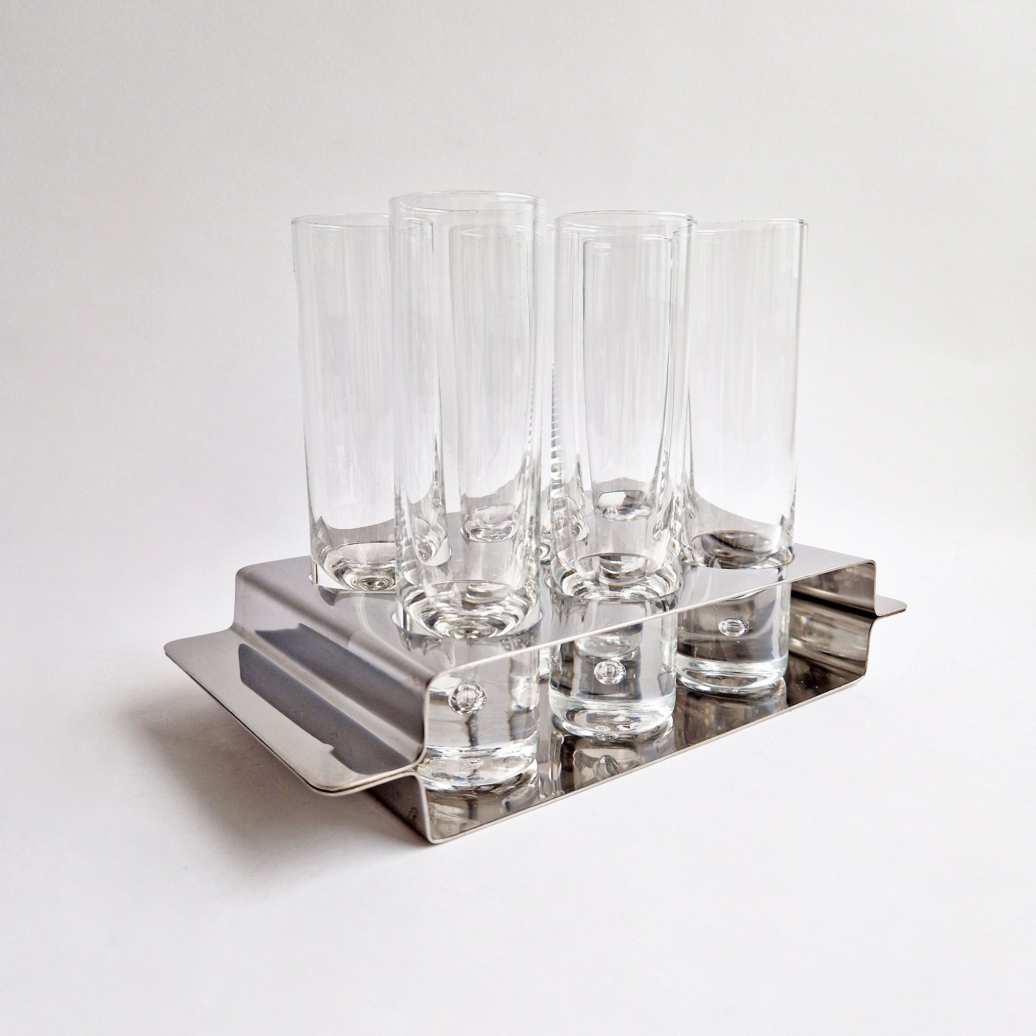 1970s cocktail glasses set in tray by Morinox