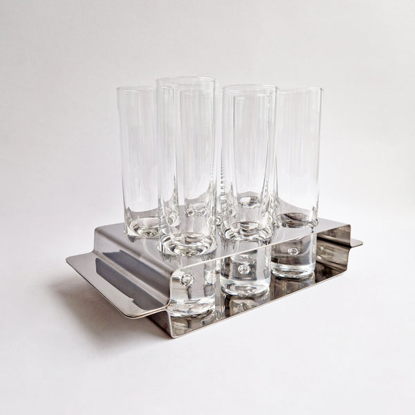 1970s cocktail glasses set in tray by Morinox