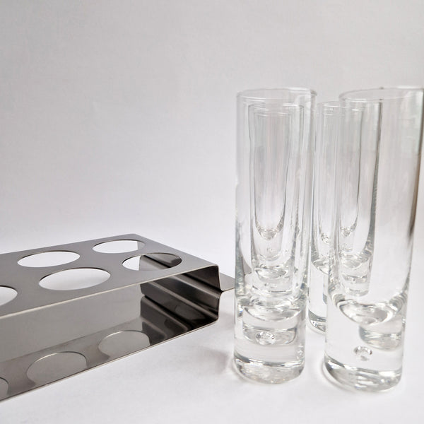 1970s cocktail glasses set in tray by Morinox