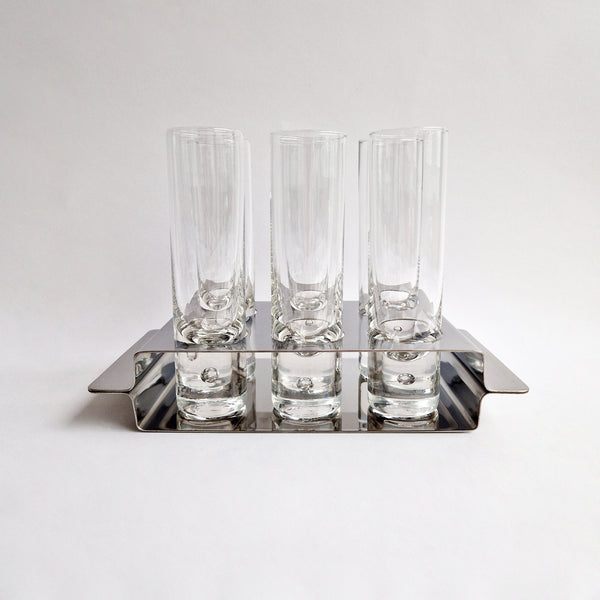 1970s cocktail glasses set in tray by Morinox