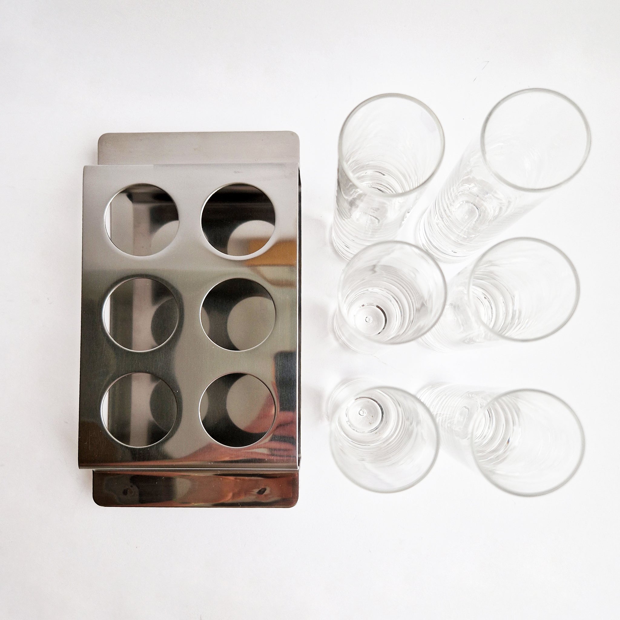 1970s cocktail glasses set in tray by Morinox