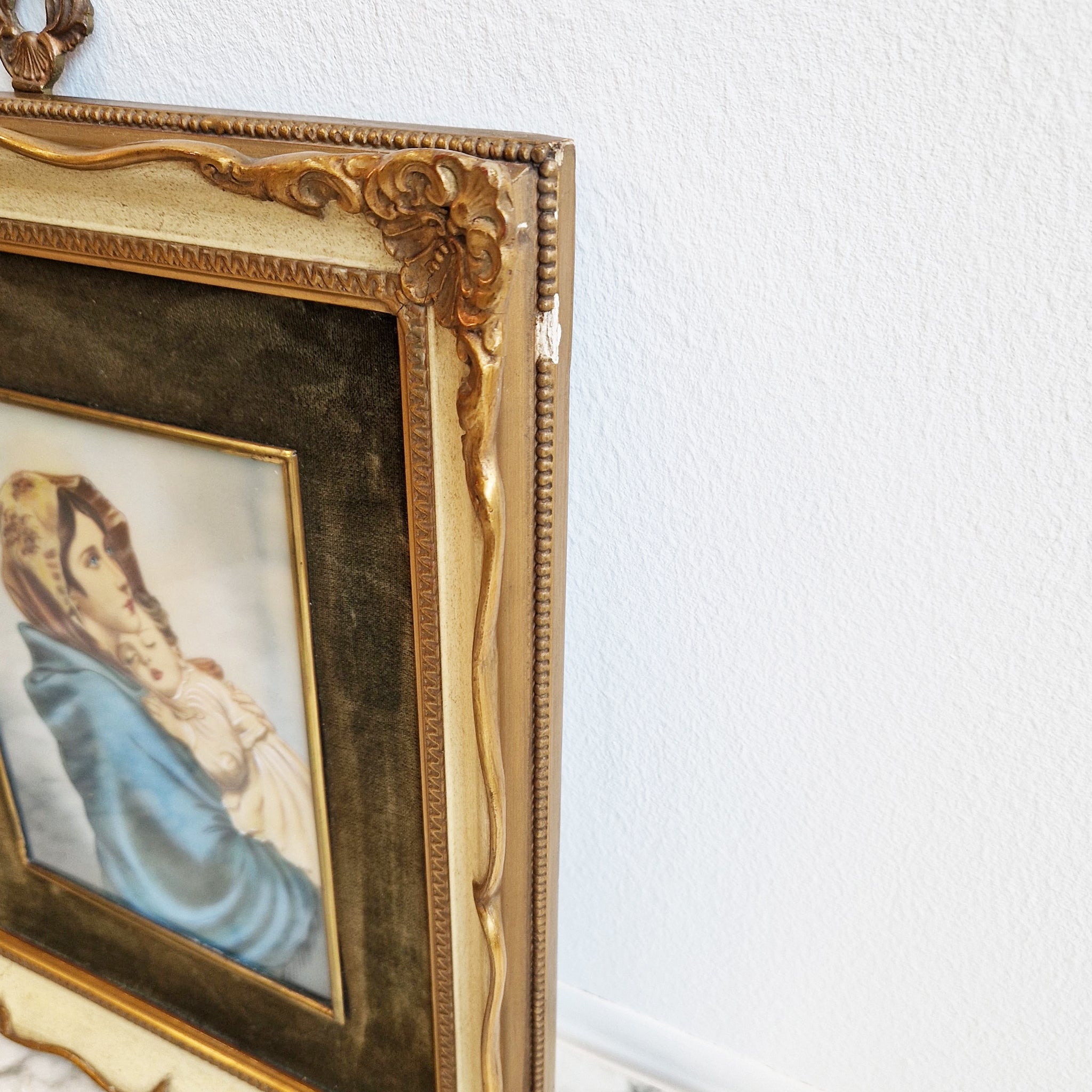 Mid-century framed picture of Madonna and Child