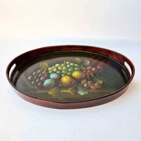 Vintage Italian oval tray with still life