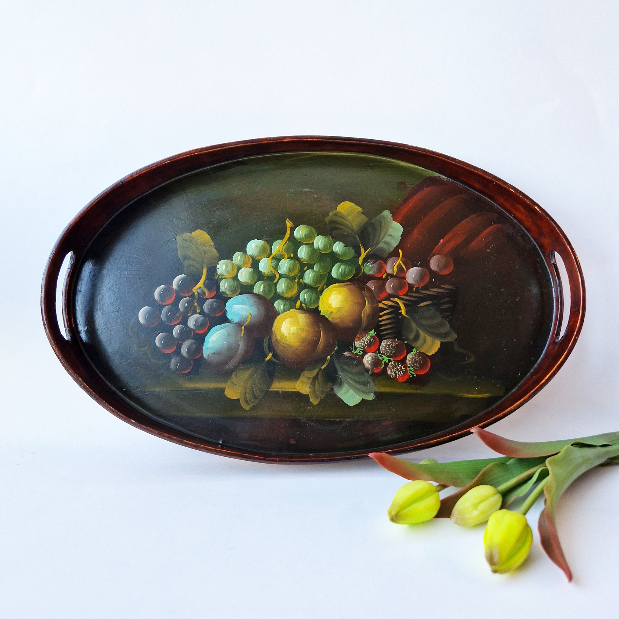 Vintage Italian oval tray with still life