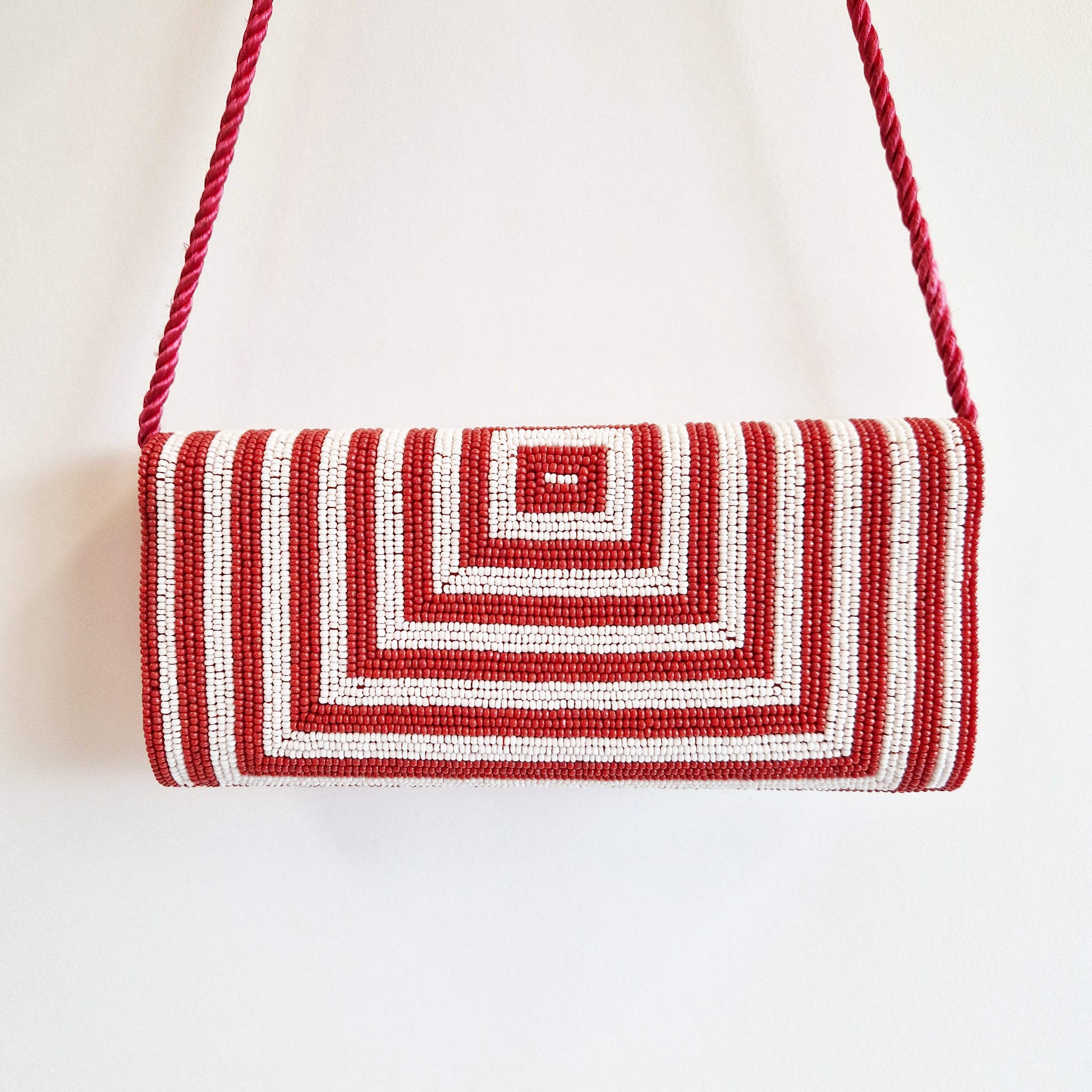 Vintage Italian red and white bead clutch