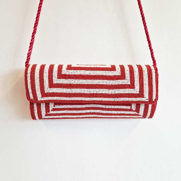 Vintage Italian red and white bead clutch