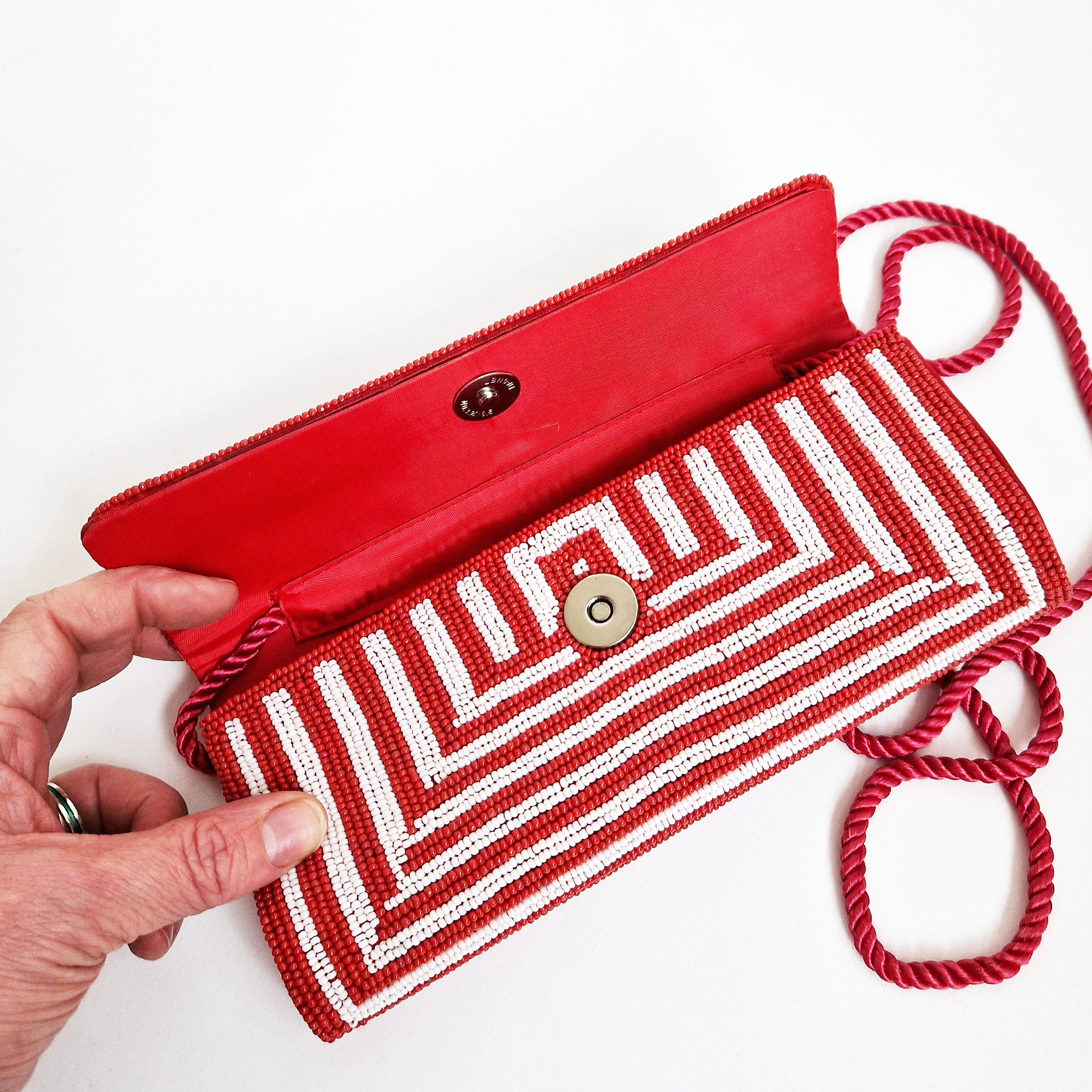 Vintage Italian red and white bead clutch