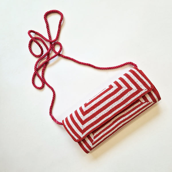Vintage Italian red and white bead clutch