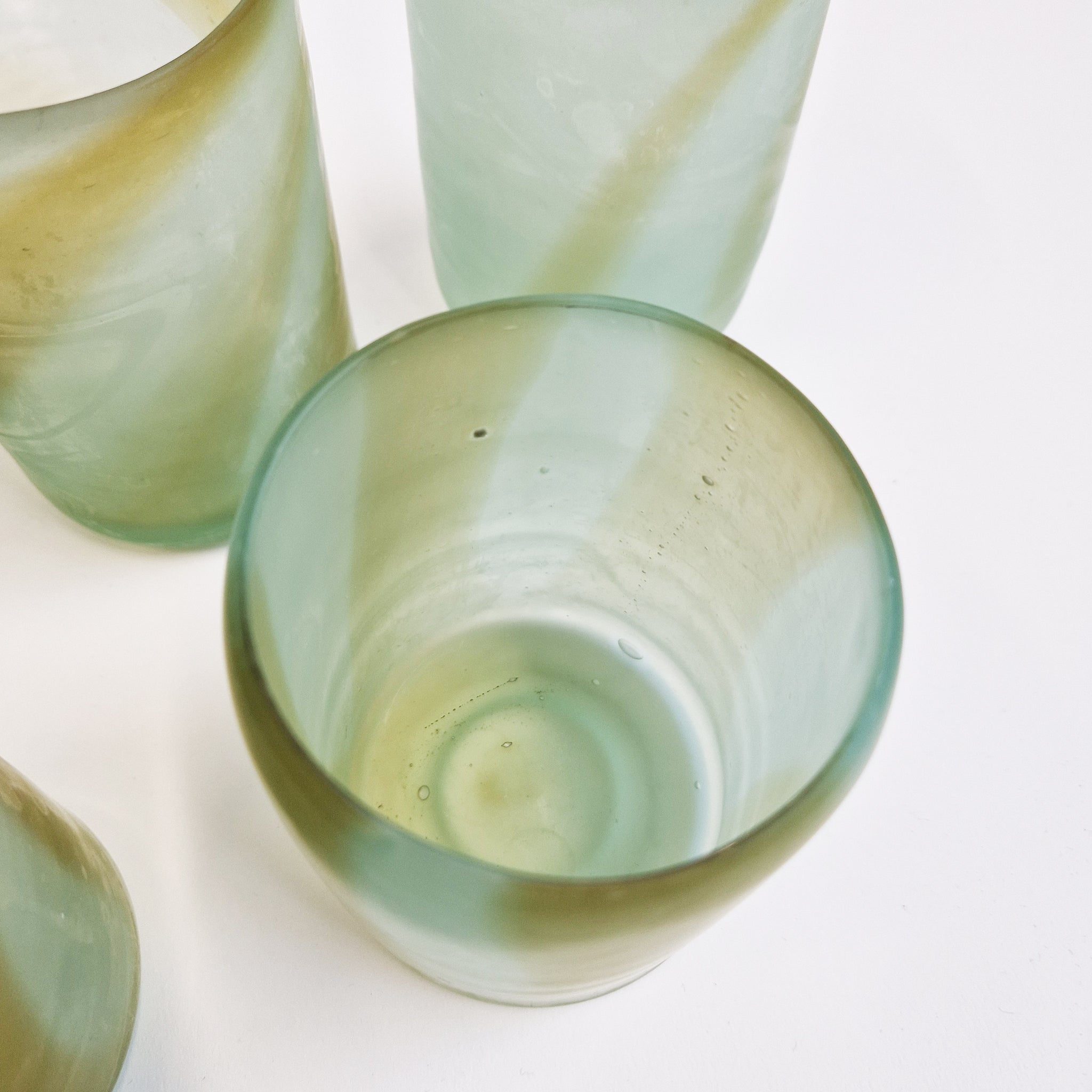 Vintage green swirl satin glasses (set of 5)