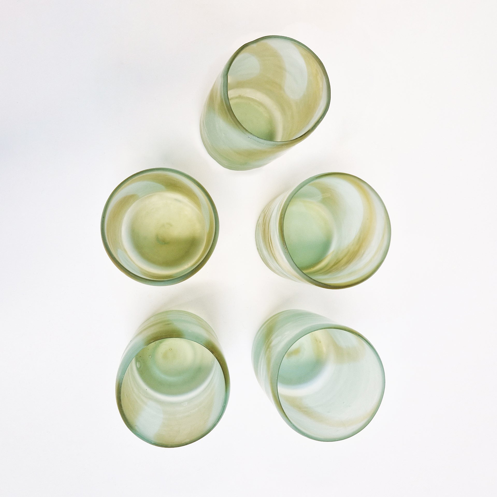 Vintage green swirl satin glasses (set of 5)