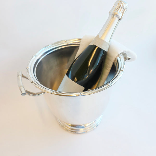 Vintage silver-plated wine cooler with bamboo design