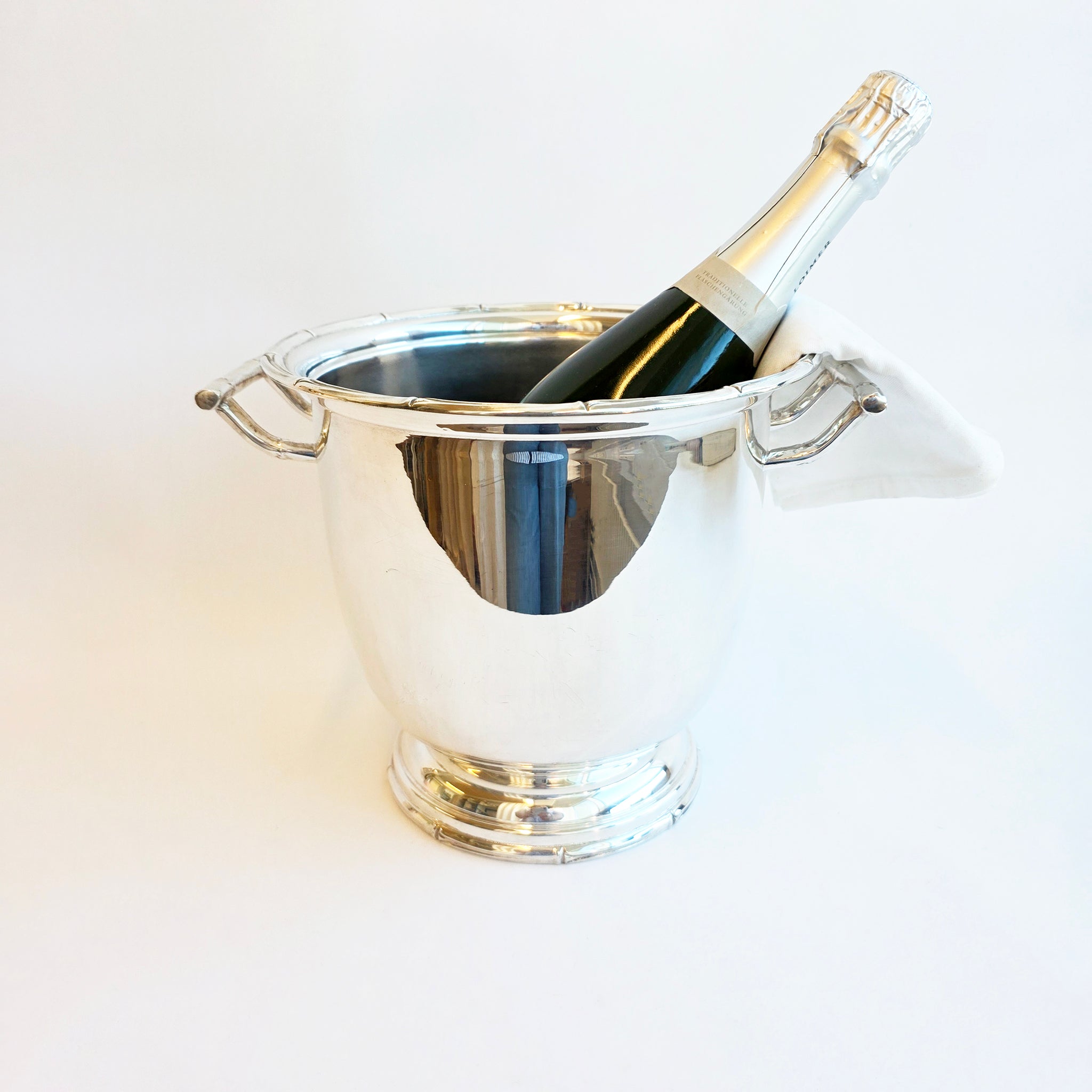 Vintage silver-plated wine cooler with bamboo design