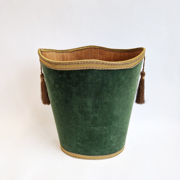 Vintage Italian wastepaper basket in green velvet