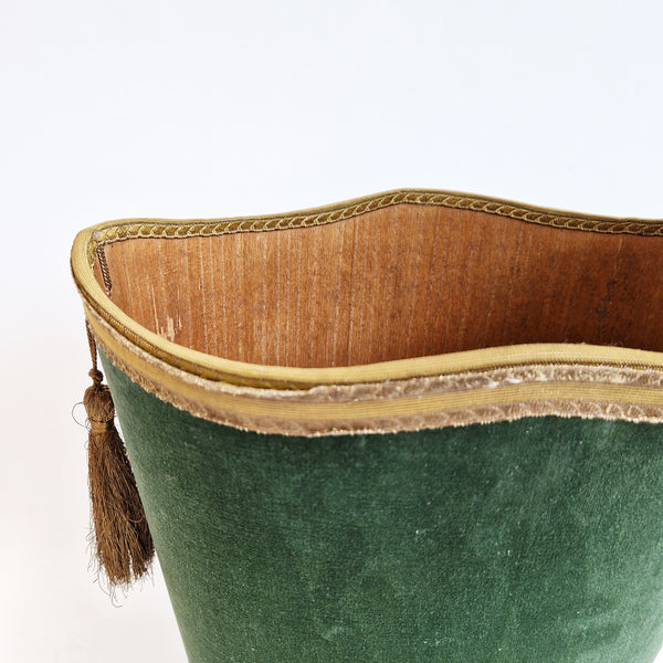 Vintage Italian wastepaper basket in green velvet