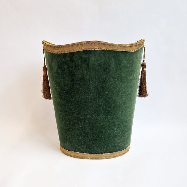 Vintage Italian wastepaper basket in green velvet