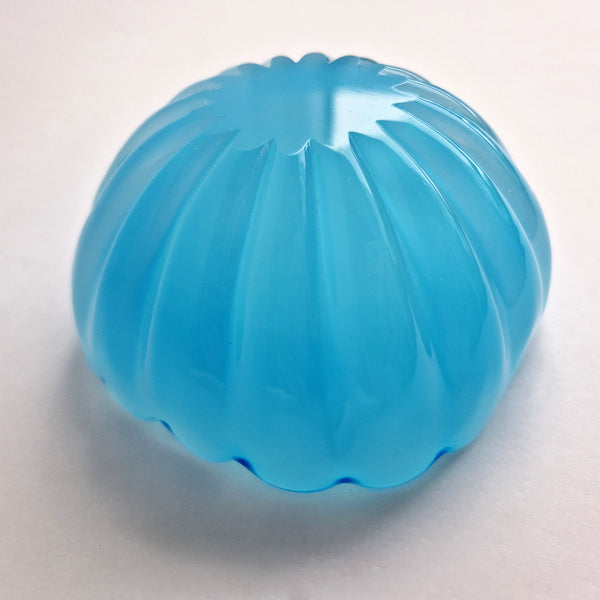 Vintage Murano blue glass bowl with scalloped edge